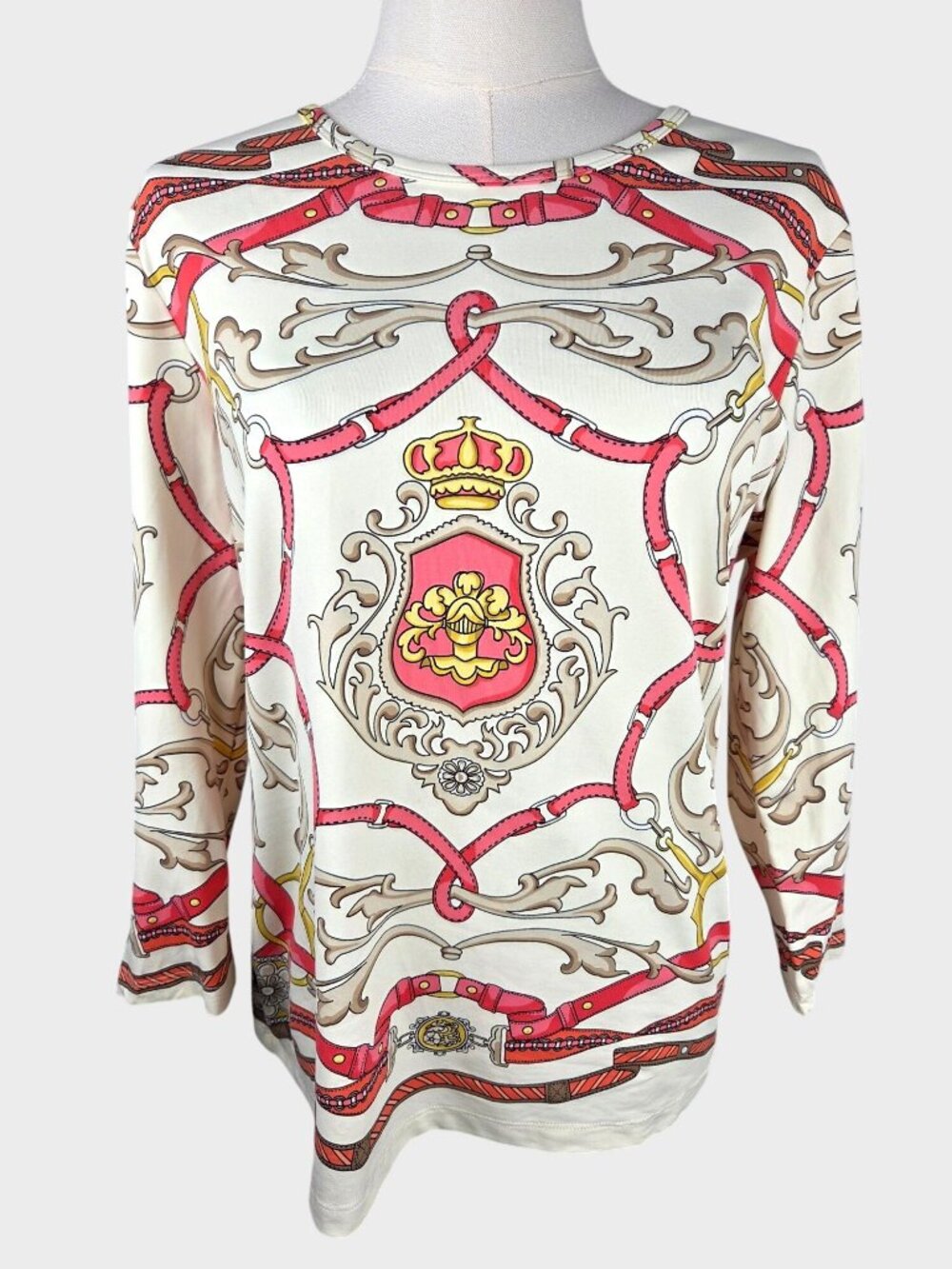 J. McLaughlin Neo Courbette Signature Tee Top L Catalina Cloth Equestrian Crest